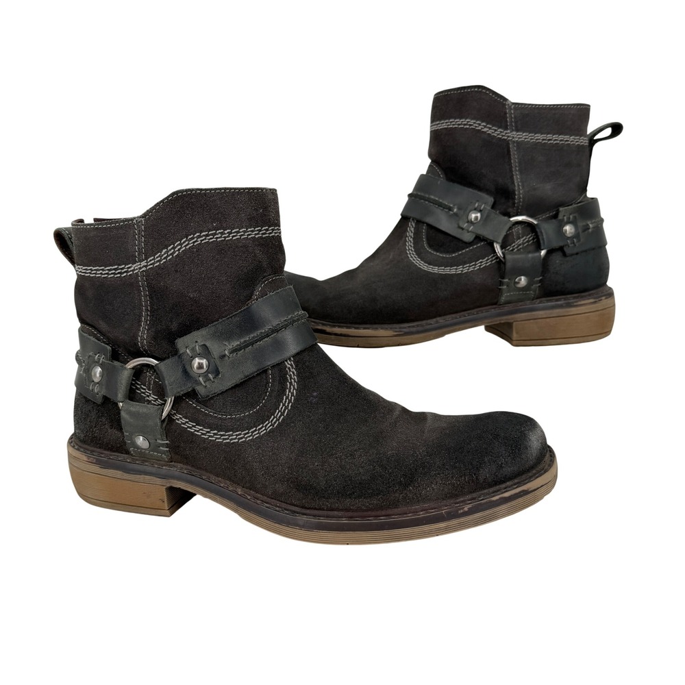 ROAN Humboldt II Harness Ankle Boots Mens 8 Brown Suede Distressed Biker Zipper